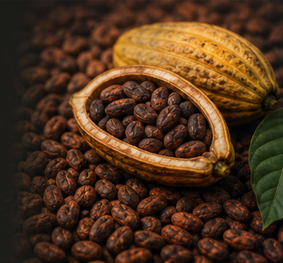 Cocoa beans close-up