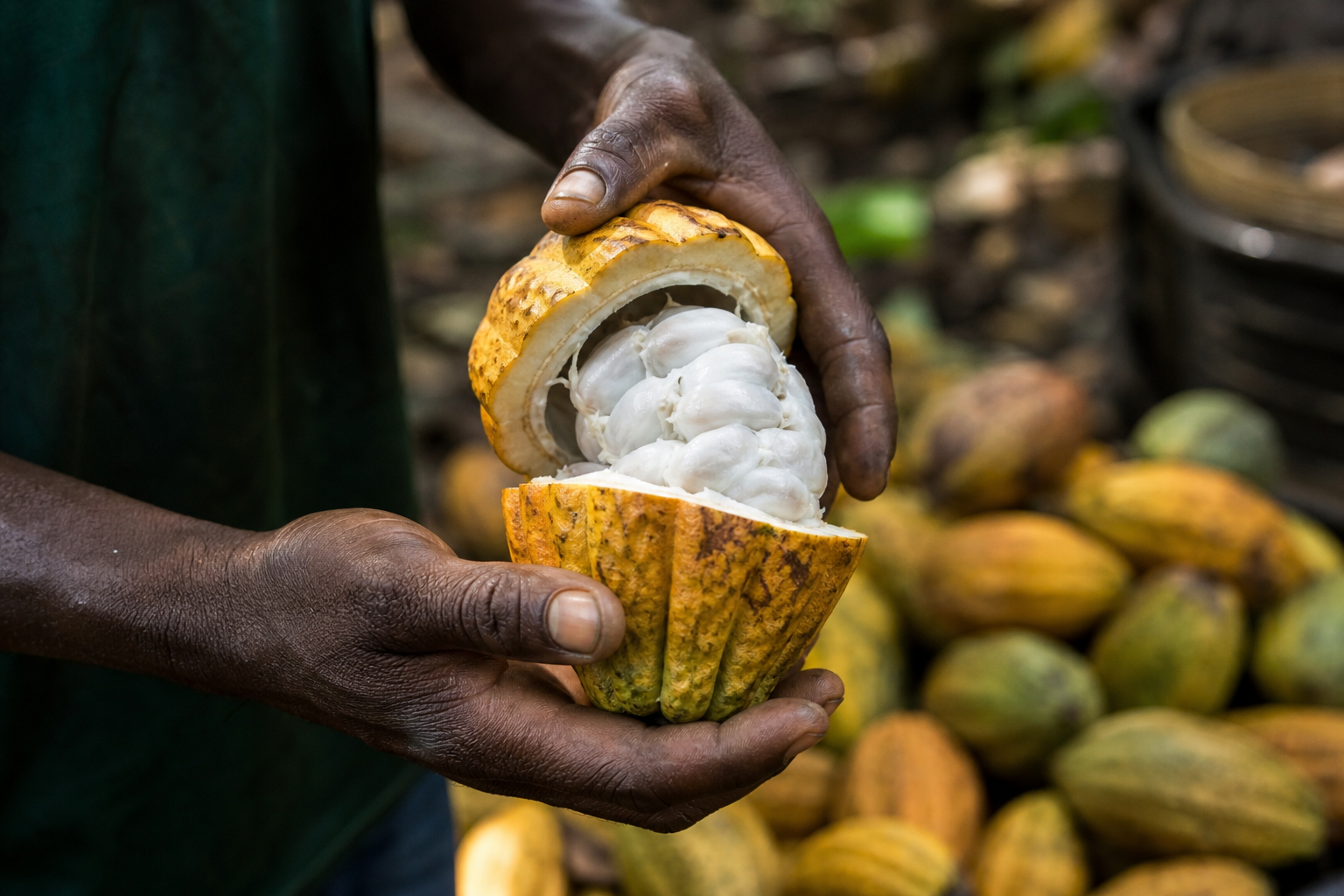 Opening cocoa pod